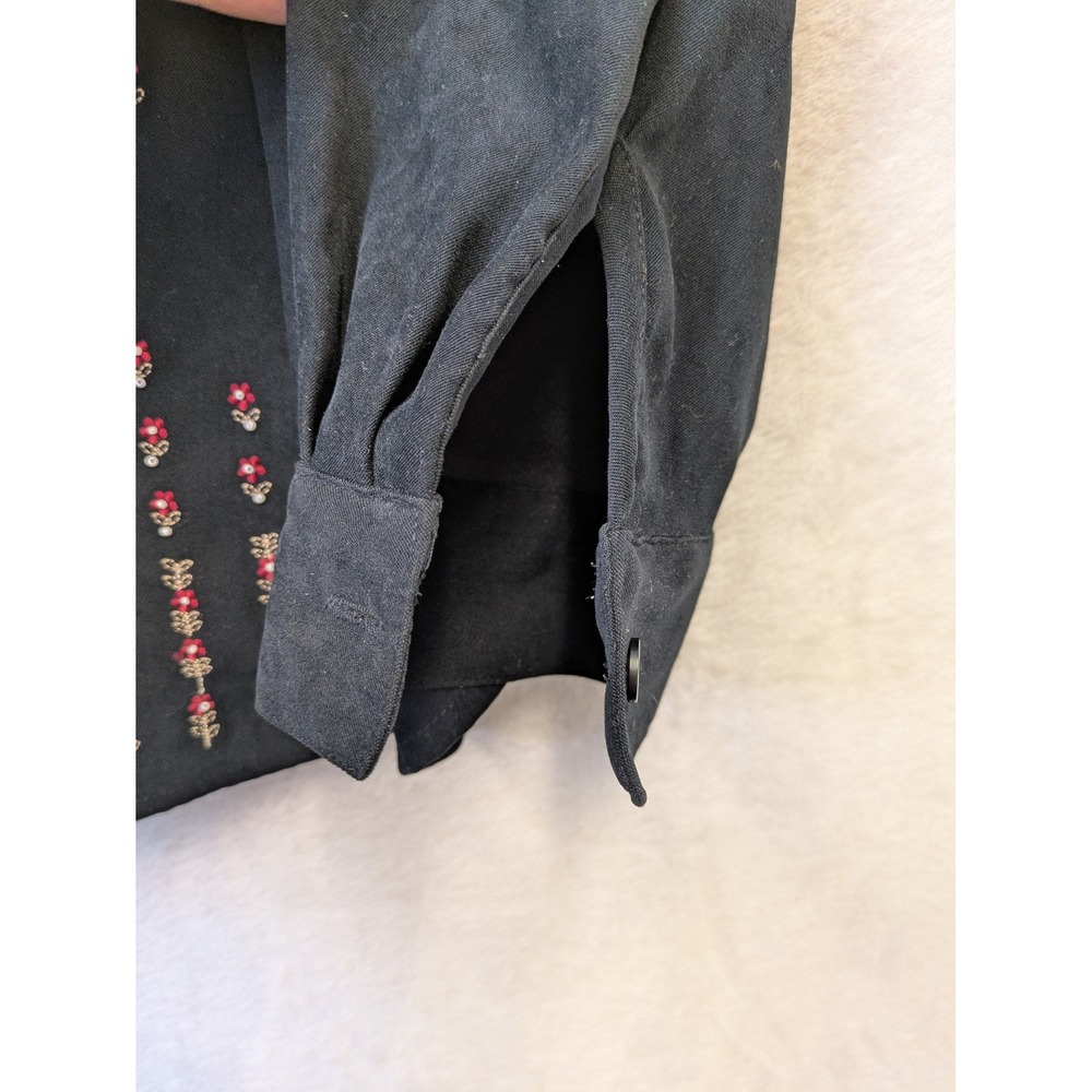 Cascade Blue Womens Black Floral Embroidered Beaded Button Down Shirt Size L - Picture 6 of 9